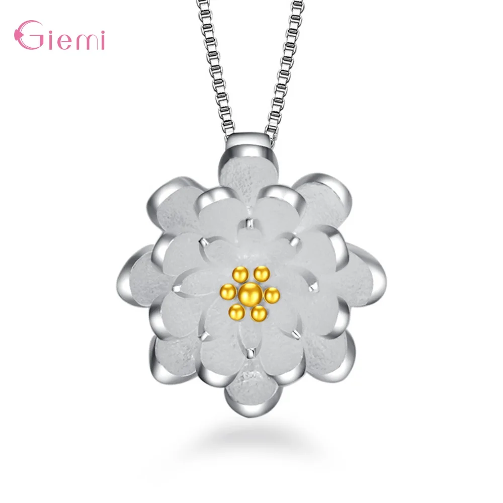 

925 Sterling Silver Hot Sale Fashion Simple Luxury Lotus Flower Pendant Necklace For Women Party Female Jewelry Gifts Choker