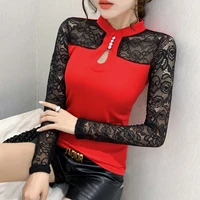 2021 spring style new long sleeve women sexy lace t shirt fashion casual hollow out tops elegant slim patchwork blouses plus 3xl