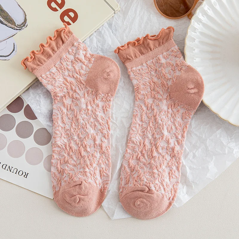 

SP&CITY Kawaii Women's Socks Crimping Harajuku Socks With Ruffles Vintage Printing Cotton For Sweet Girl Clothing Accessories