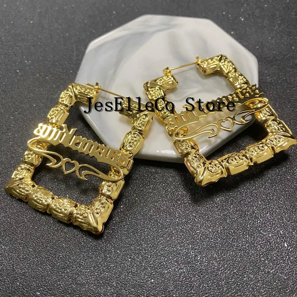 Именные серьги на заказ в форме нержавеющей стали именные бамбуковый стиль