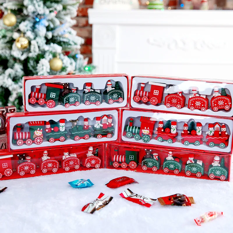 

New Christmas Train Painted Wood Christmas Decoration for Home with Santa/bear Xmas kid toys gift ornament navidad new year Gift