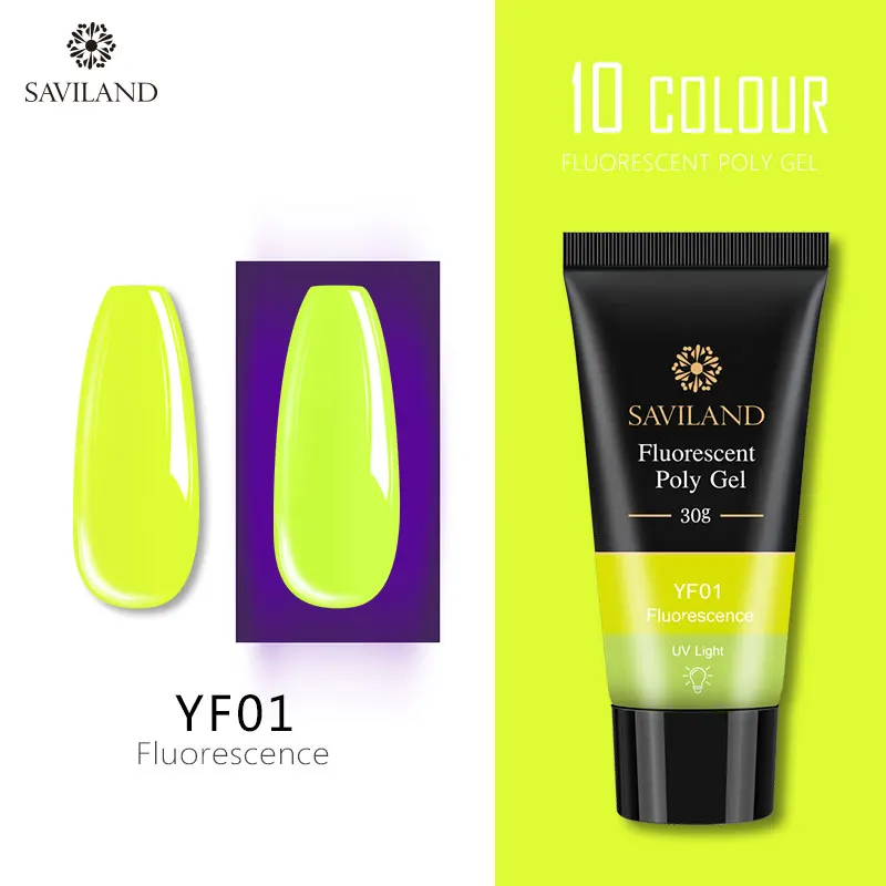 YF01 SAVILAND 30 мл неоновые ногти флуоресцентный полигель быстрое строительство акриловый полигелевый удлинитель яркий для дизайна ногтей - Цвет: YF01
