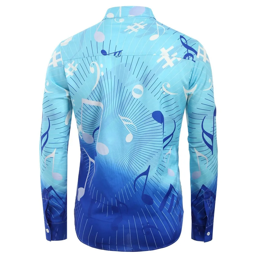 JAYCOSIN Camisa Masculina мужская Этническая стильная Гавайская градиентная музыка тонкая синяя рубашка с длинными рукавами женская блузка 19August28