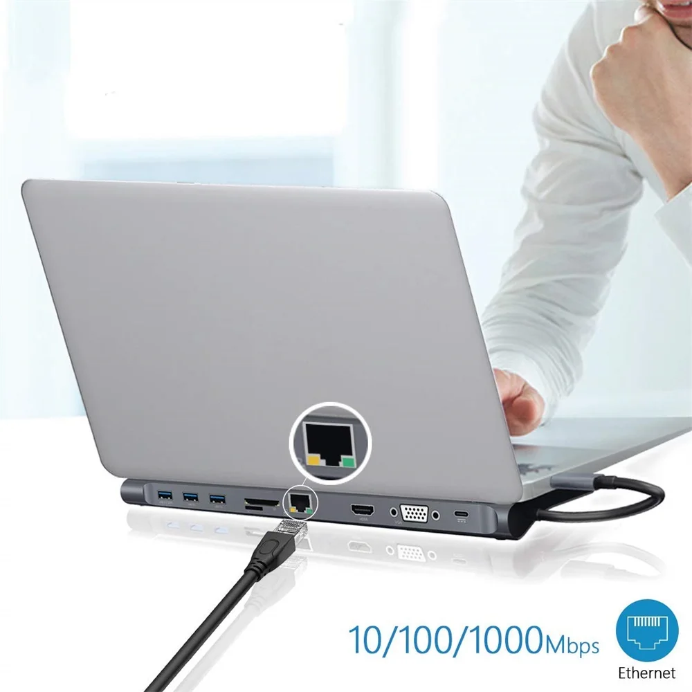 10 в 1 концентратор USB 3,1 C 4K док-станция type C HDMI RJ45 Gigabit Lan PD источник питания thunderbolt 3 Для iMac air surface book