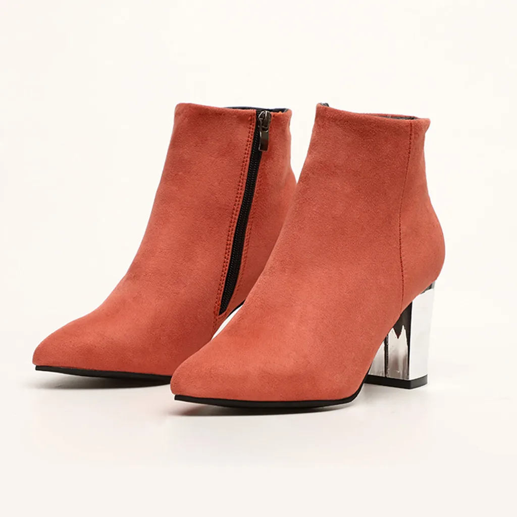 

JACOSIN Lady Boots European Pointed Toe Girl Boot Flock Solid Woman Solid Boot Boots Autumn Winter 2019 New High-heeled Shoes