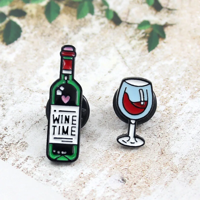 

Wine Bottle Wine Glass Enamel Brooches Pin Badge Goblet Red Wine Enamel Lapel Brooch Pins Badge Cartoon Jeans Accessories