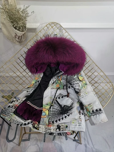 Grey Purple Зимняя меховая куртка для девочек; сезон осень-зима; детская верхняя одежда; пальто из натурального кроличьего меха; толстые теплые парки для маленьких мальчиков; TZ330 - Цвет: Grey Purple