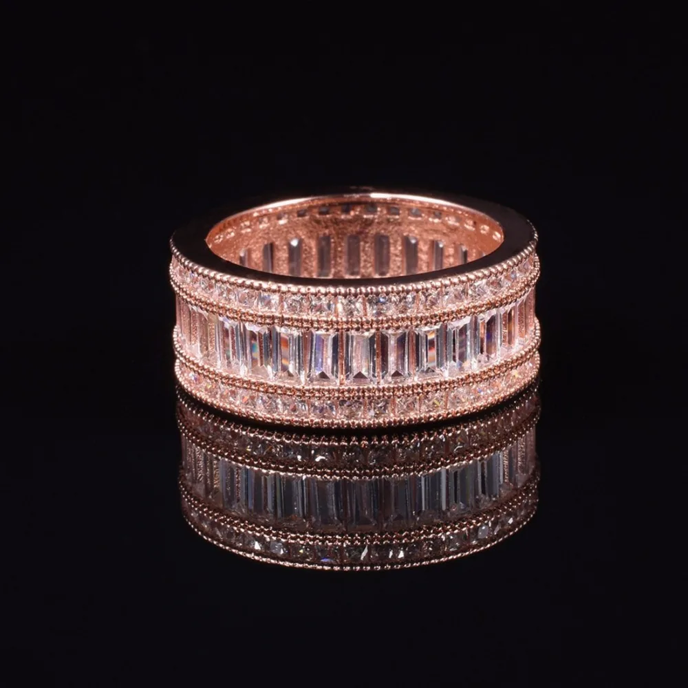 Роскошное модное кольцо с серебряным и розовым золотом покрытое драгоценными