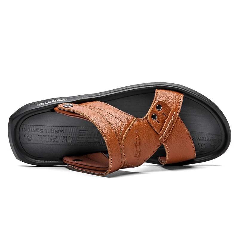 2020 New Men Sandals Genuine Leather Lightweight Slippers Summer Beach Sandal Flat Rubber Wear-resistant | Обувь