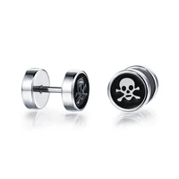 gothic punk black skull round dumbbells stud earrings for men 2020 fashion small stainless steel jewelry accessories wholesale