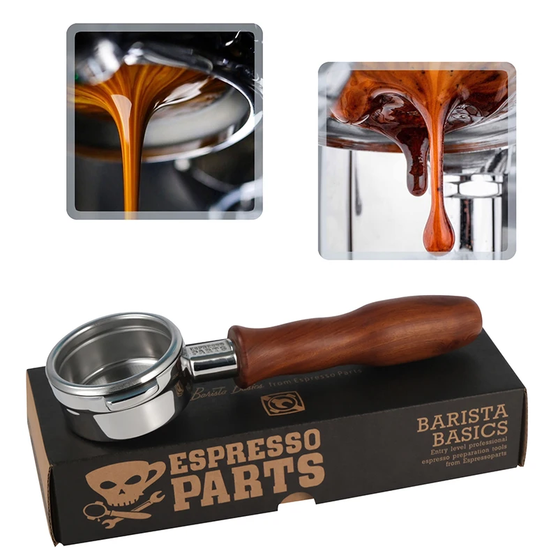 Piezas originales para m&aacute;quina de caf&eacute; ESPRESSO, mango de acero inoxidable, doble ASA, sin fondo, prensa de caf&eacute; de madera s&oacute;lida-4