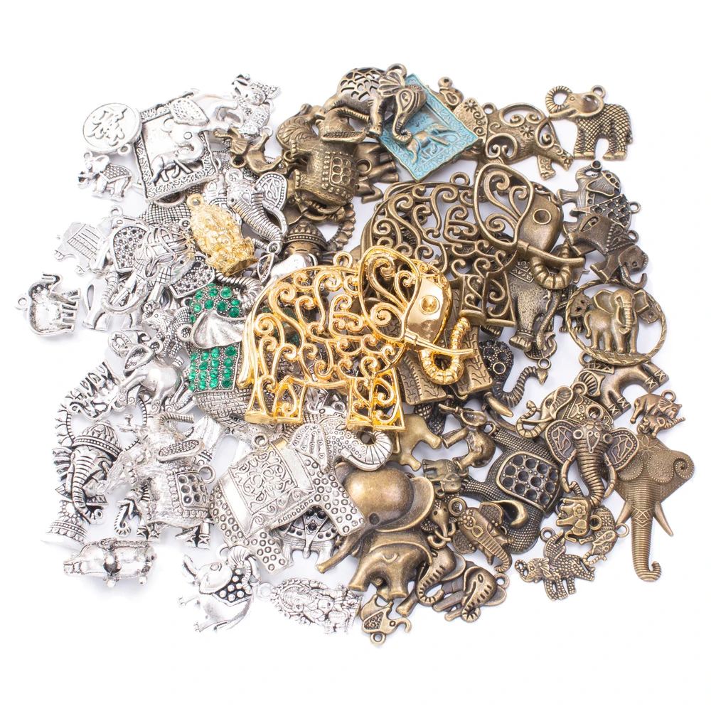 

50g 100g Mixed Elephant Metal Charms Pendants Vintage Antique Bronze Silver Bracelets Necklace DIY Jewelry Making Components