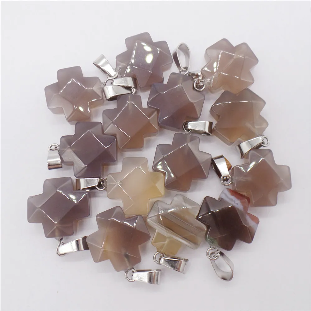 

10Pcs 16x7mm Brown And Gray Agate Facet Cross Pendant Beads For DIY Jewelry Making Necklace Accessories Lucky Gift