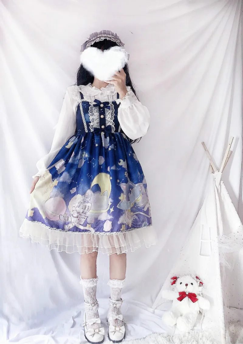 Платье в стиле Лолиты; милое платье в японском стиле Kawaii; платье принцессы для девочек в винтажном готическом стиле; кружевная розовая летняя юбка с принтом
