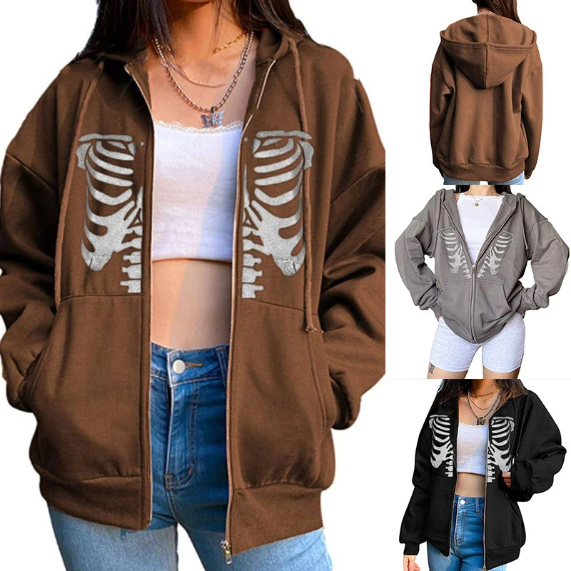 

Warm Fashion Coat Long Sleeve Sweatshirt Oversized Hoodie Warm Print Tops with Zip Up For Autumn
