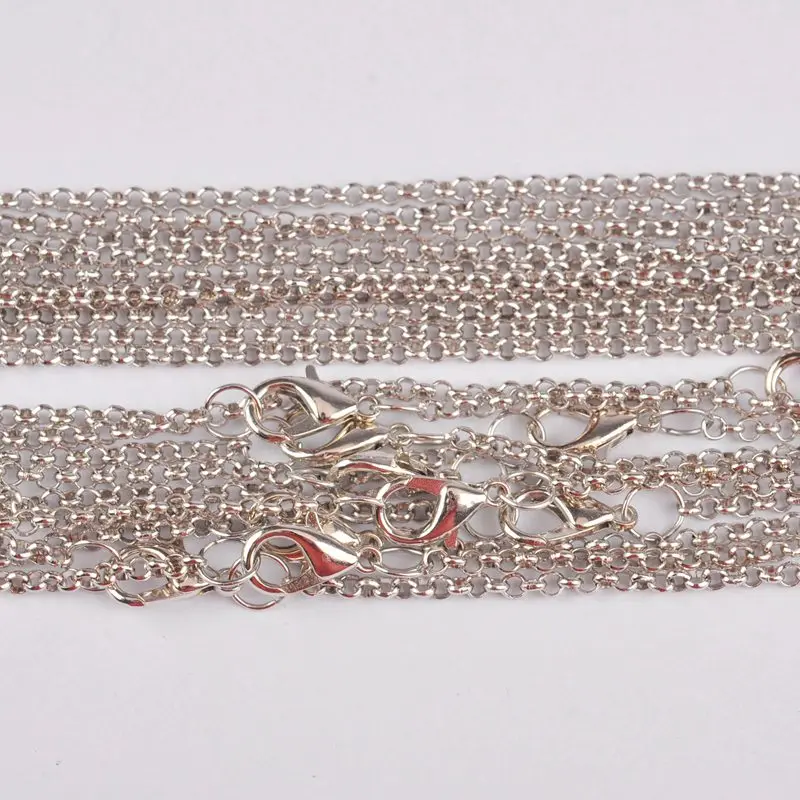 Rhoium Plated 24inches 60cm 100pcs Link Chains Rolo Chain Necklaces Chain Findings for Pendant Jewelry Making Supplies