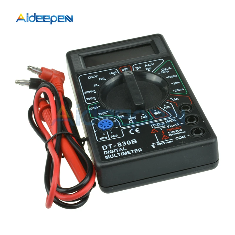 DT830B Мини ЖК-цифровой мультиметр Вольтметр Амперметр Омметр мультиметр Вольт AC DC транзистор диодный тестер метр с зондом