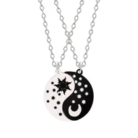 unisex 2 piece set sun moon star round pendant choker female best friend friendship fashion couple necklace jewelry for men