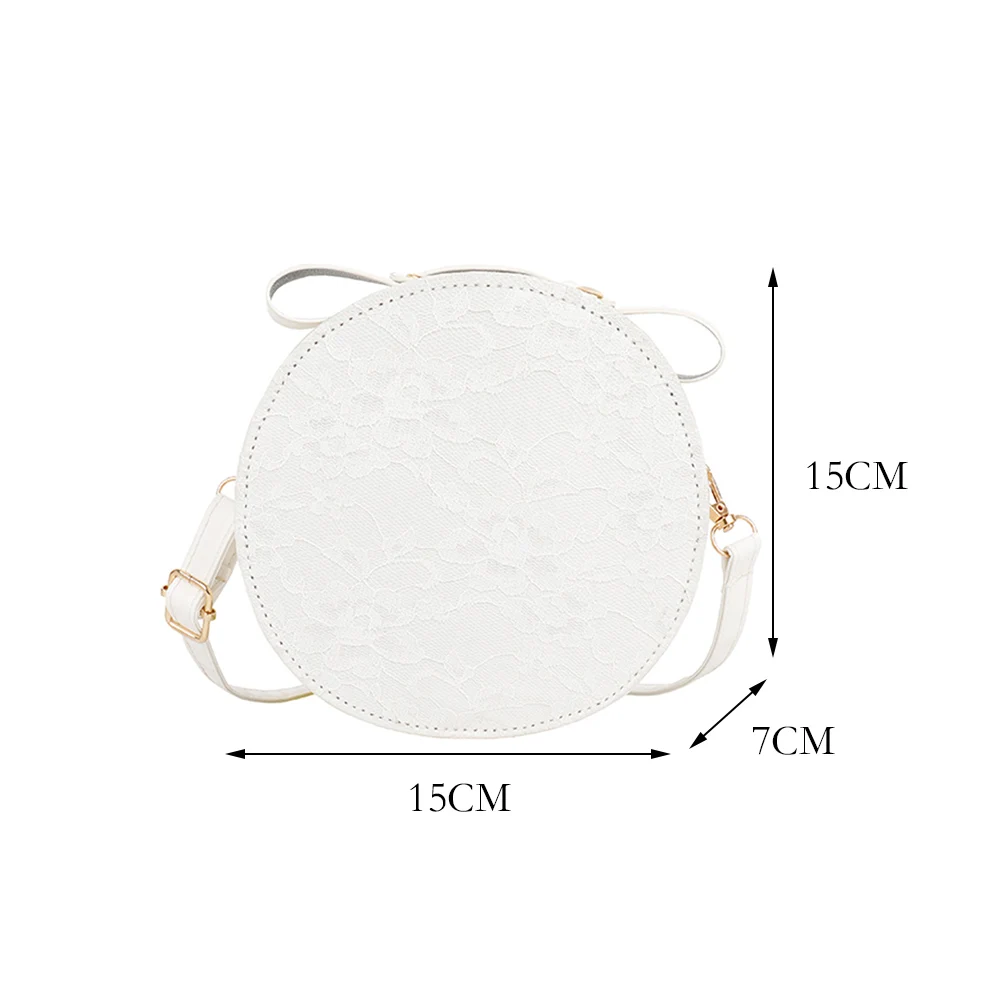 

Fashion Women Lace Flower Round Shoulder Crossbody Bags PU Leather Messenger Bag Casual Ladies Solid Color Mini Purse Handbags
