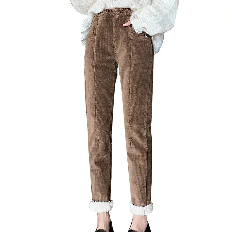 Черный Winter Warm Harem Pants Women New Corduroy Casual High Waist Female Trousers Fleece Pantalones Thick Loose Woman Pants - Цвет: Черный