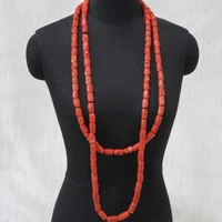 4ujewelry fashion 12mm genuine coral african mens jewerlry for nigerian weddings long design bracelet and necklace set for groom