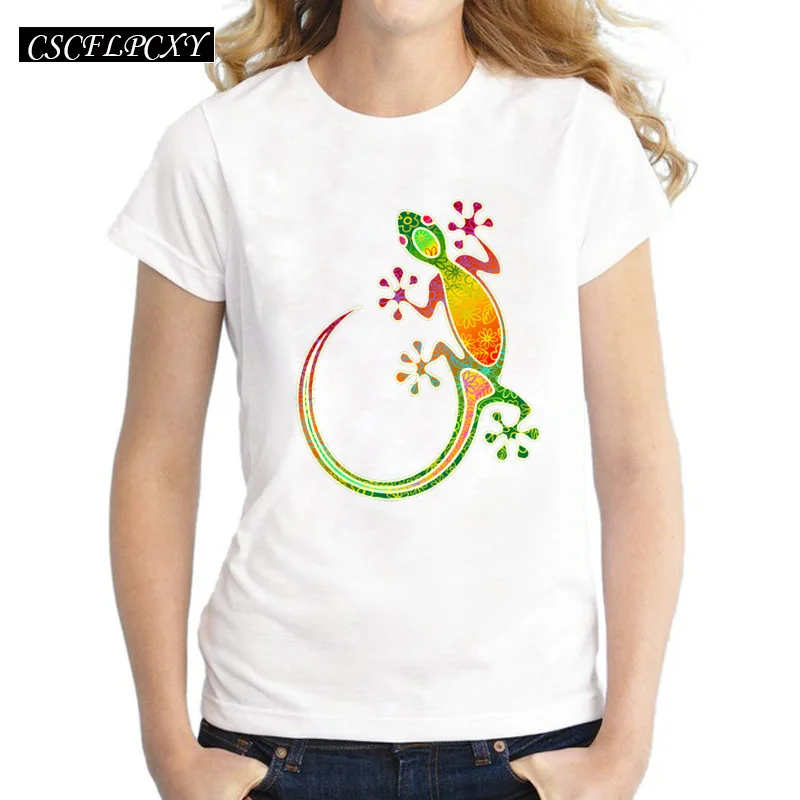 Новая модная женская Повседневная футболка Gecko с цветочным принтом и в виде