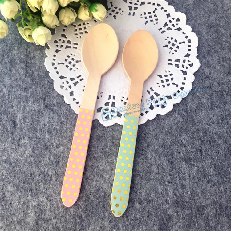 Ложки мятно-зеленые в горошек 36 шт. вилки розовый нож деревянная посуда с ручной