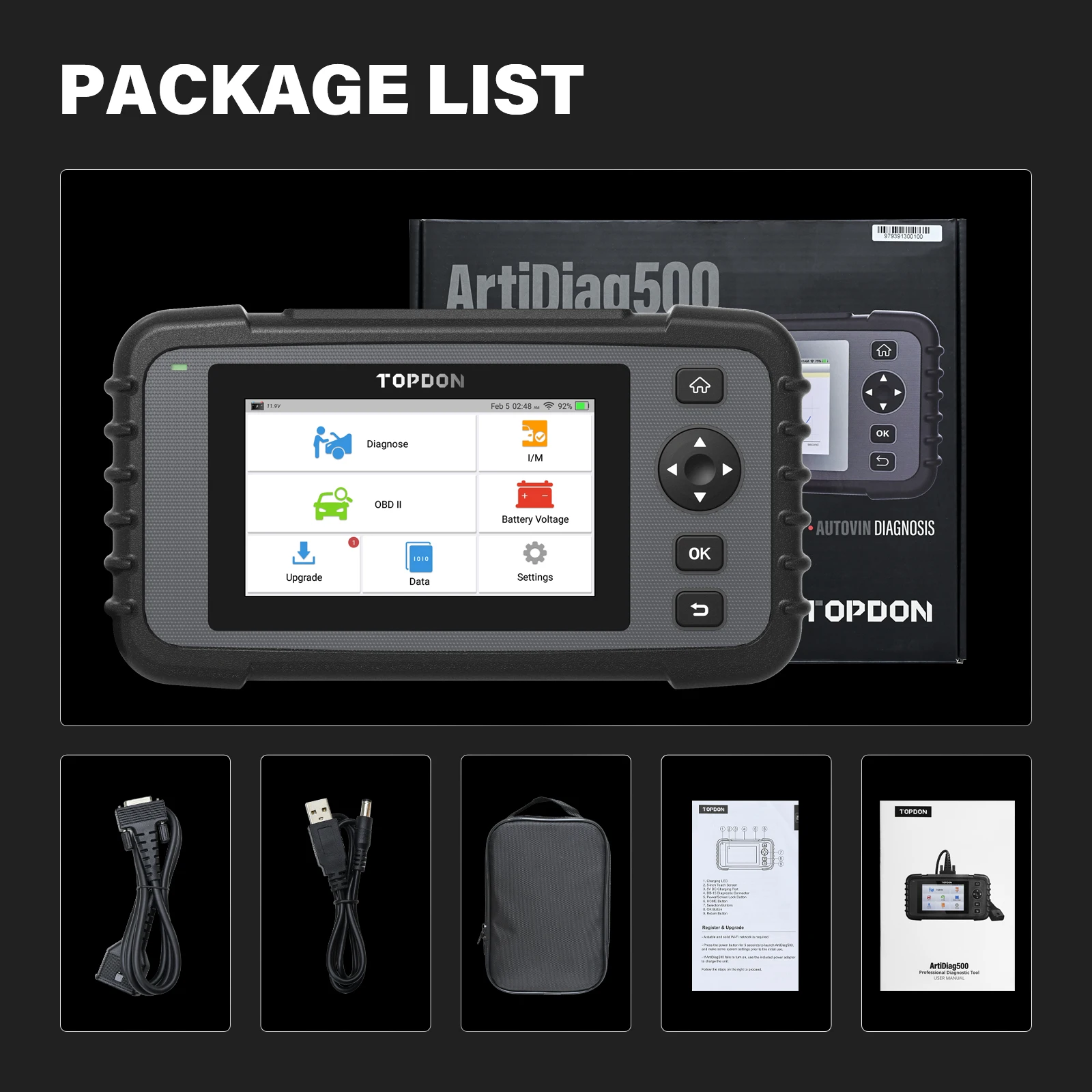 topdon artidiag500 obd2 scanner car diagnostic tool auto scan automotive engine abs srs airbag transmission test free global shipping