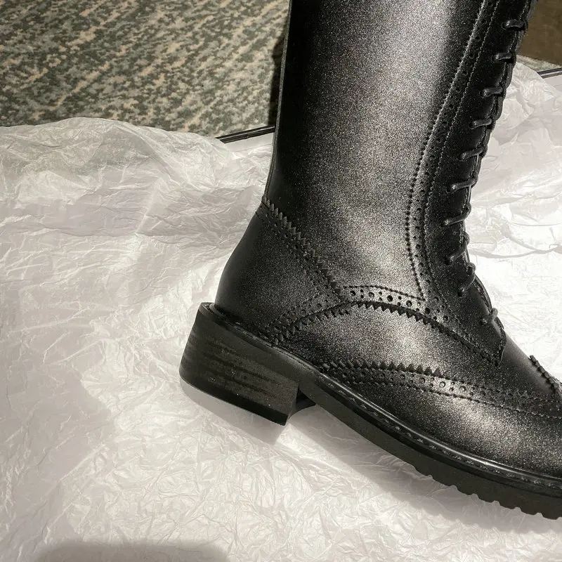 

Side Zipper Women Genuine Leather Knee High Boots Fashion Party Night Club Shoes Woman Winter Warm Long Buckle Boots