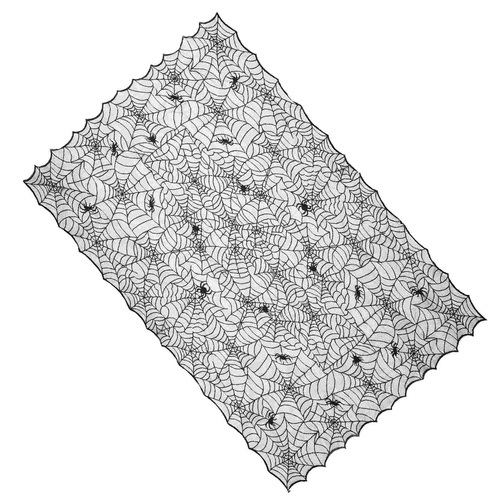 

1 Pc Decorative Polyester Tablecloth With Spiders And Spider Webs (Black)