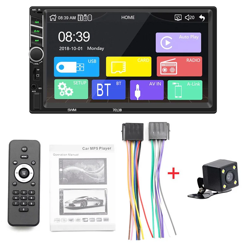 With 4LED camera Автомагнитола 2 din автомагнитола " HD Авторадио мультимедийный плеер 2DIN сенсорный экран Авто аудио стерео MP5 Bluetooth Carplay 7013B - Цвет: With 4LED camera