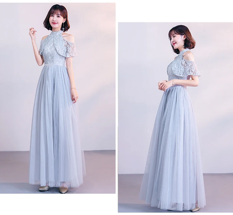 Серый плюс размер элегантное платье подружки невесты длинное для свадебной