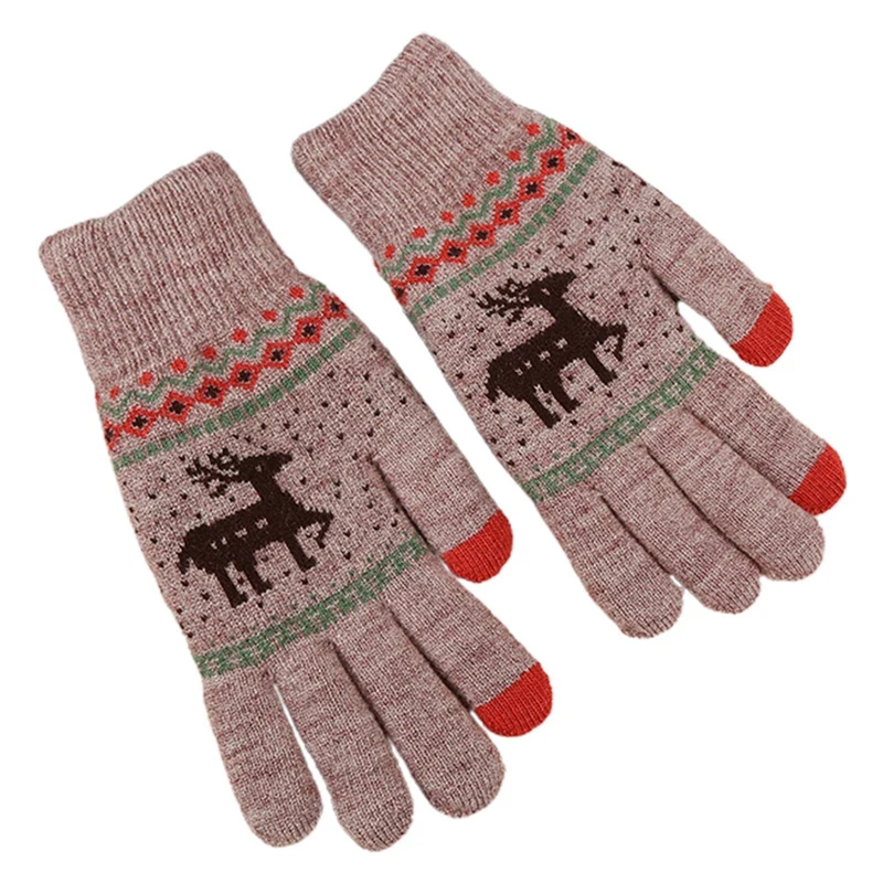 

Women's Cute Elk Deer Snowflake Knitted Gloves Full Finger Winter Gloves Touch Screen Mittens Female Gloves Christmas Gift