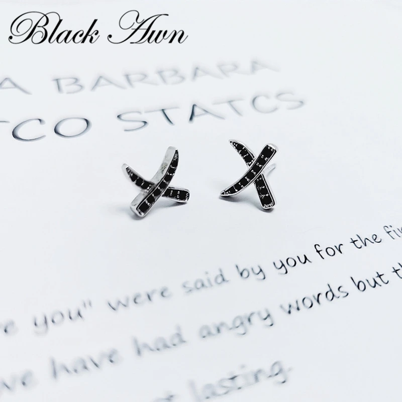 

Black Awn Cute 925 Sterling Silver Natural Black Spinel Engagment Stud Earrings for Women Fine Jewelry T234