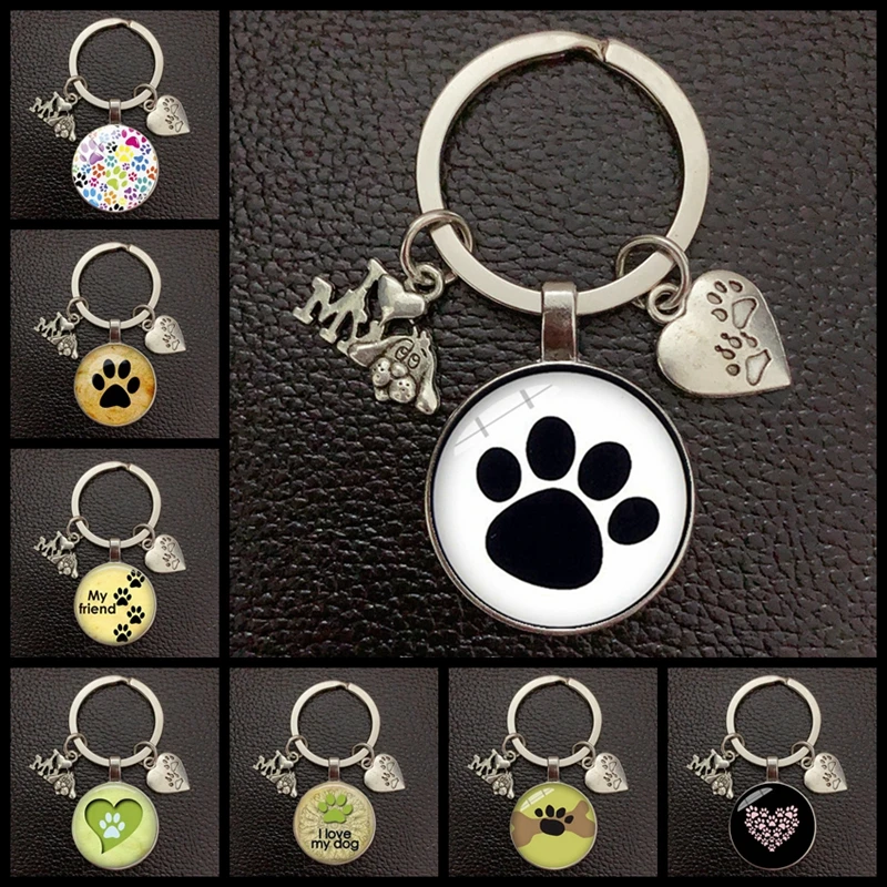 Новинка милая цепочка для ключей с принтом в виде лап кота и собаки кулон из