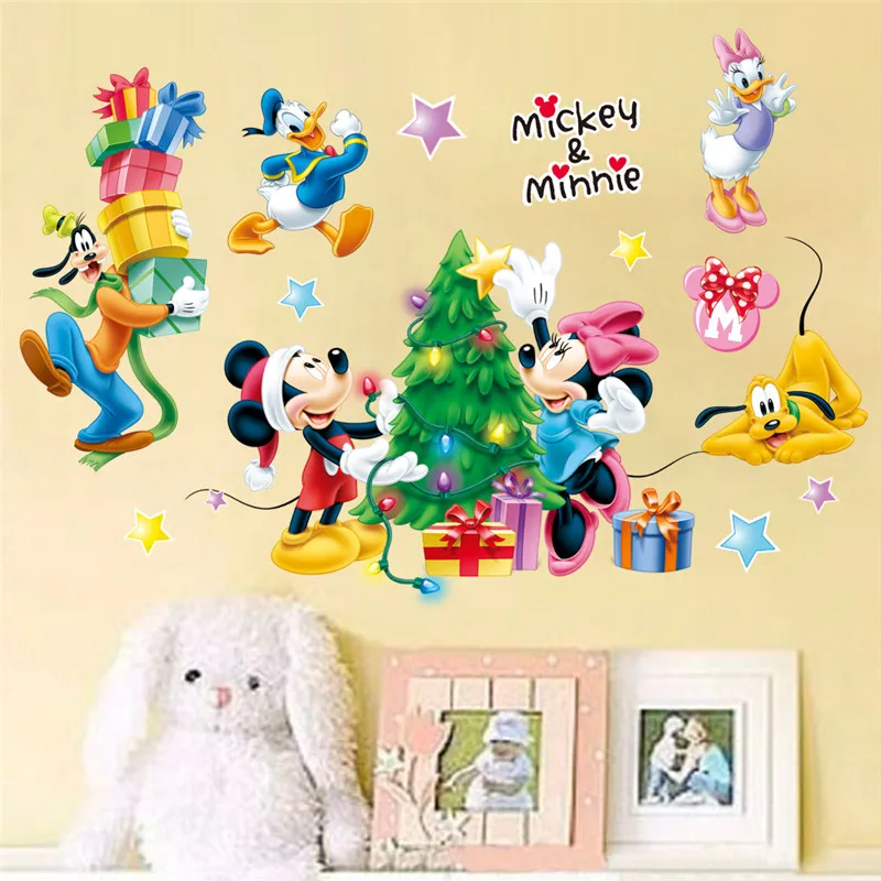 

Мультяшные наклейки на стену с Микки и Минни для детской комнаты, детской, спальни, гостиной, наклейка на стену, художественный постер, роспи...