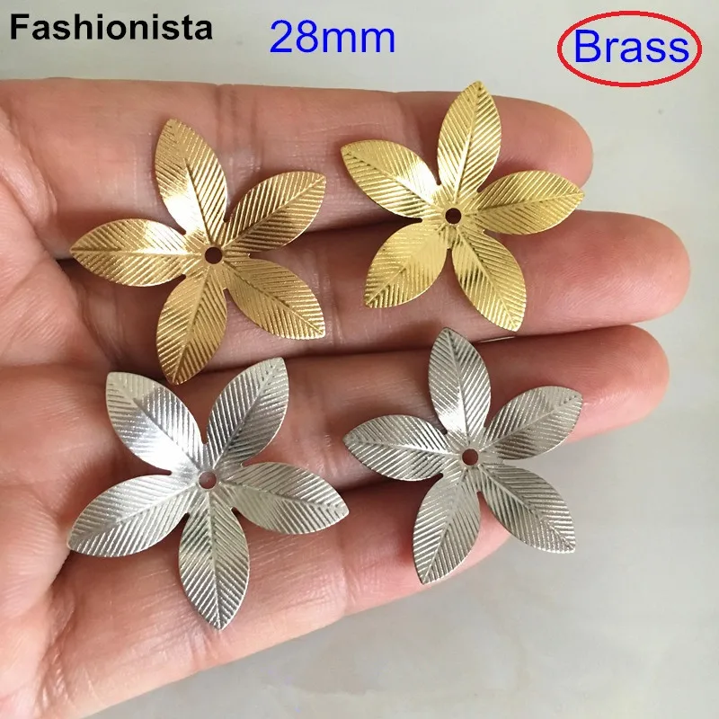 Латунные шапочки для бусин с цветами 5 цветов венами 28 мм фурнитура поделок