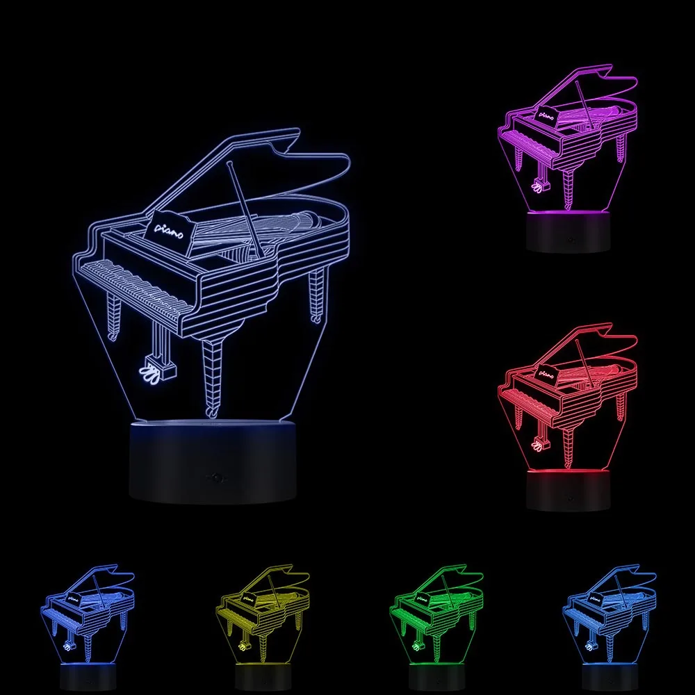 Piano 3D Visual Night Light Table Lamp Music Instrument Decorative Pianist Room LED Lighting Decor Gift For Her | Освещение