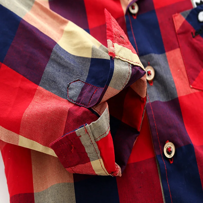 Рубашки в клетку для мальчиков весенние топы осенняя одежда детей Верхняя
