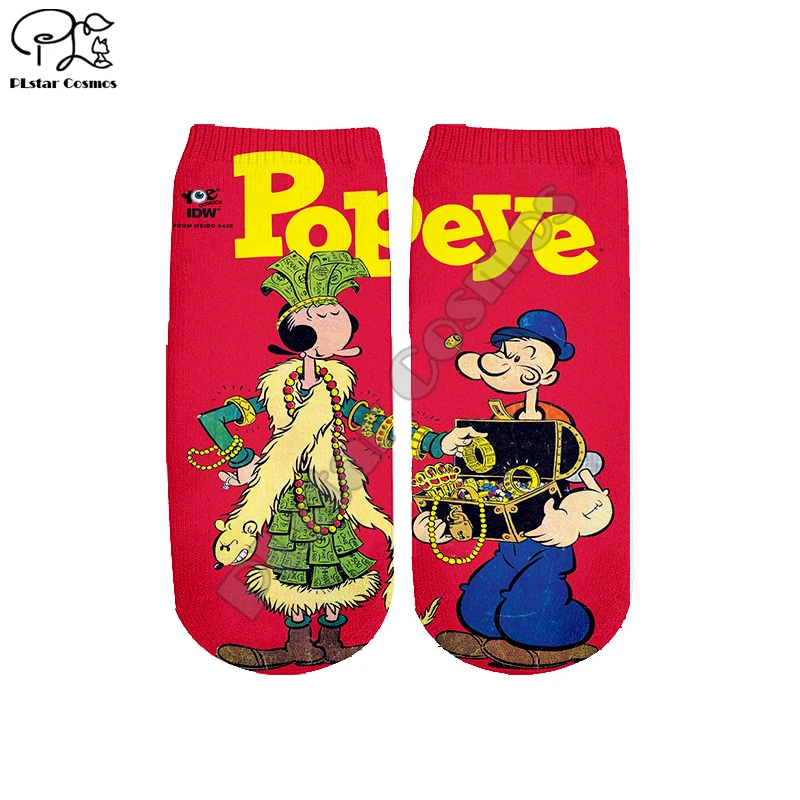 

PLstar Cosmos Harajuku Streetwear Popeye Spinach 3DPrint Sailor Cartoon Man And Woman Casual Unisex High Quality Short Sock -a4