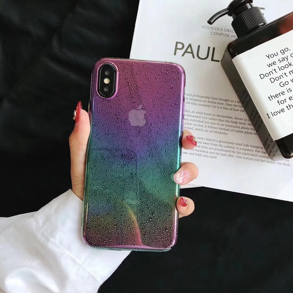 Градиентный чехол для телефона с каплями воды iPhone XR XS Max разноцветный Мягкий из
