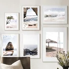 Морские пляжные волны, камень пальмы, пейзаж, настенная Картина на холсте, скандинавские постеры и принты, настенные картины для декора гостиной