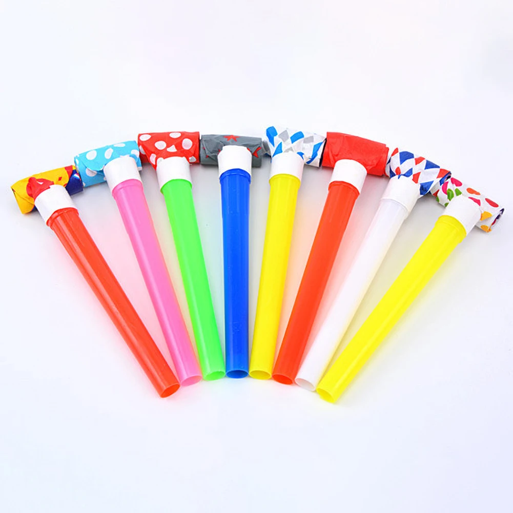 

100PCS/Bag Blow Roll Plastic Whistle Birthday Toys Cheerleading Tool Outdoor Camping for Competition Vocal Concert Dropshoping