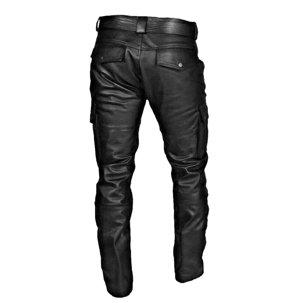 

Man Retro Leather Motorcycle Street Pants Men's Autumn Winter Punk Retro Goth Slim Casual Long Pants Trousers