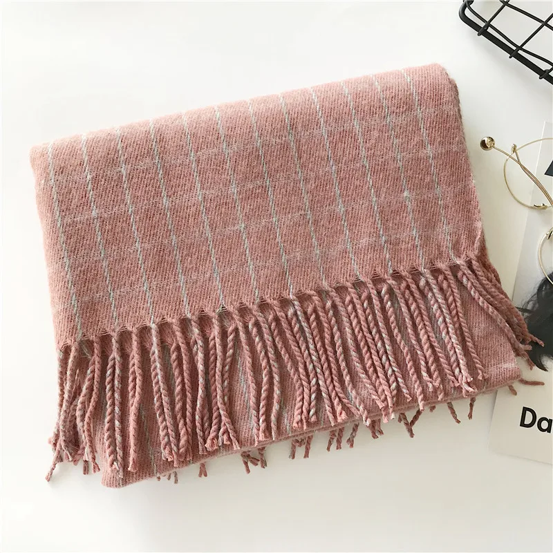Winter Cashmere Scarves With Tassel Thick Warm Poncho Wool Plaid Print Neck Scarf For Women Fashion Shawls and Wraps Ladies