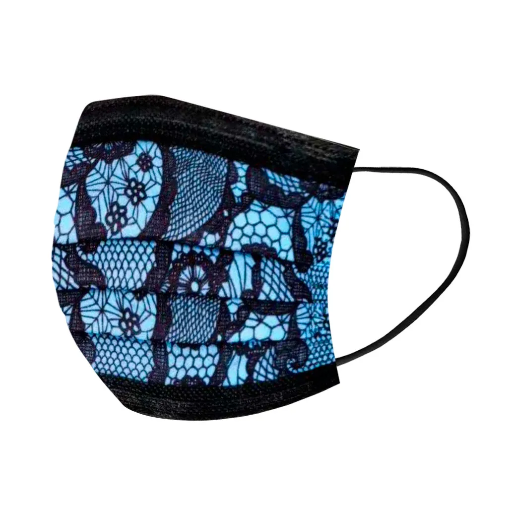 

50PC Lace Masks Adults Disposable Face Mask Fashion Print Three Layer Breathable Masque Women Outdoor Dustproof Mascarillas O4