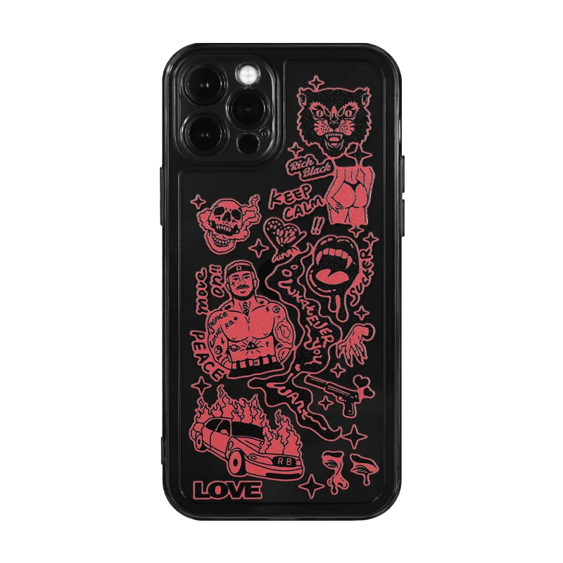 

Rich Black original design Love hand-painted doodle Rubik's Cube black transparent soft shell iPhone 12ProMax