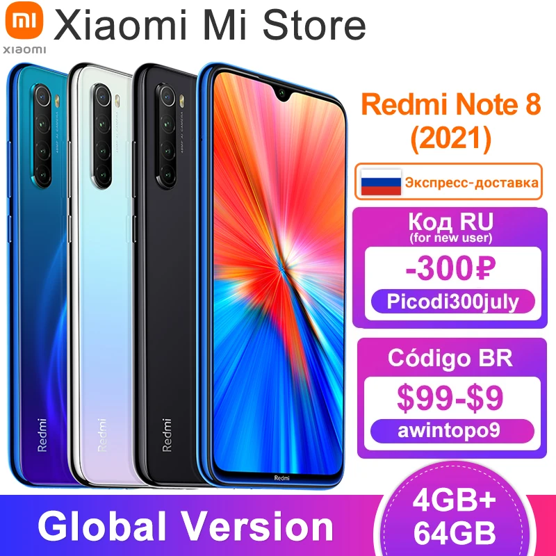 Смартфон Xiaomi Redmi Note 8 (2021 дюйма) 4 Гб ОЗУ 64 ПЗУ Восьмиядерный процессор Helio G85