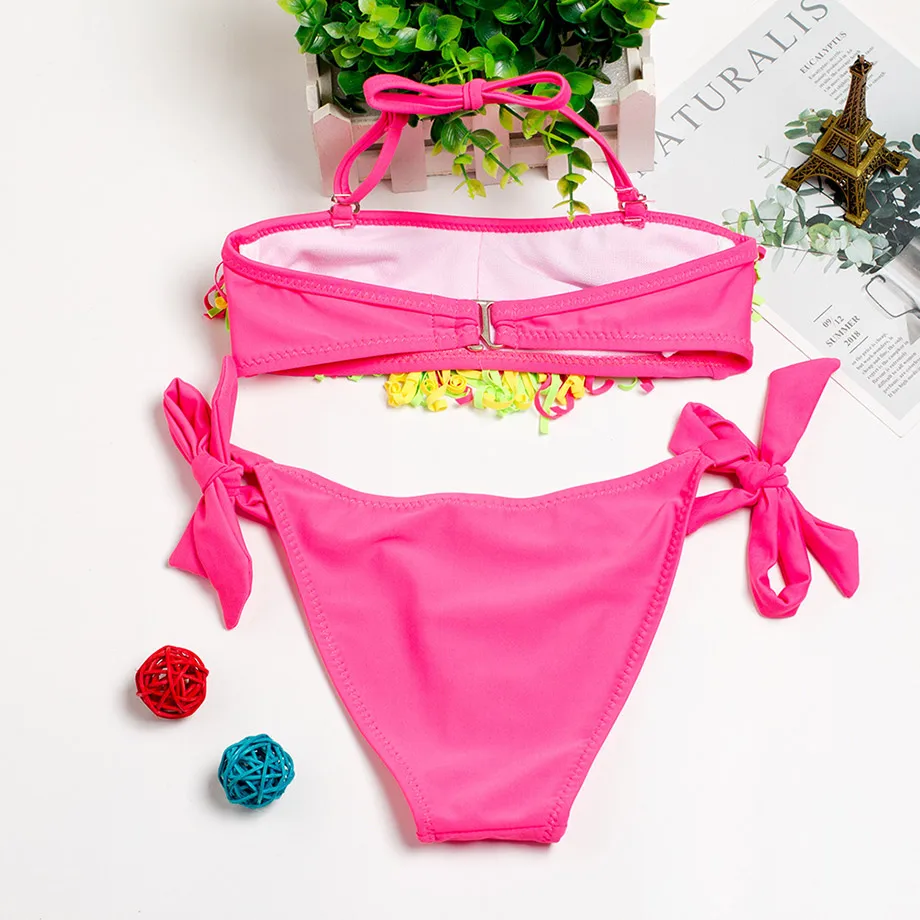 Купальный костюм для девочек-подростков комплект бикини с кисточками бандажный