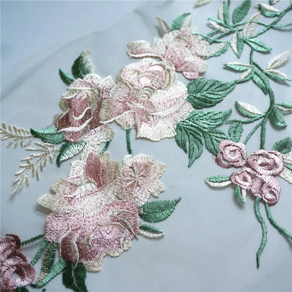 Зеленая вышитая Цветочная аппликация кружевная ткань отделка воротника сетка